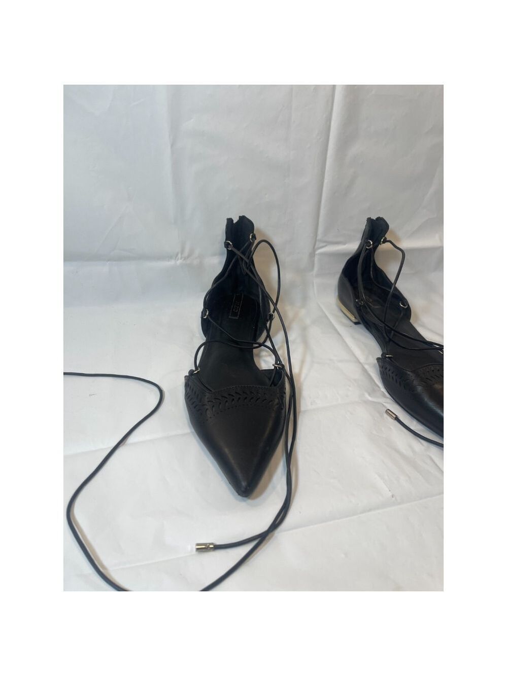 Aldo Women's Black Leather Lace Up Gladiator Pointed Toe Back Zip Flat Shoes 9 - Picture 7 of 12